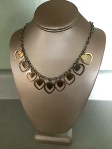 Heart Necklace Tricolor Steel By Design (QVC) Stainless Steel Heart Jewelry - Picture 1 of 7