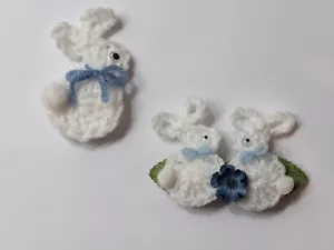 Vtg 90s Handmade Crochet Easter Bunny Floral Hair Bow 4" W/ Lapel Pin RARE - Picture 1 of 9