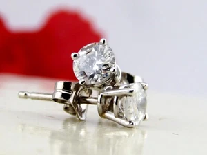 Natural 1/2-Carat Diamond Solitaire Stud Earrings 10k White Gold Genuine Real - Picture 1 of 6