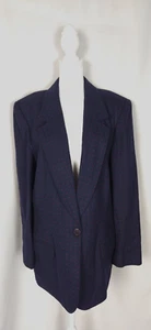 Vtg Miss Pendleton Blazer Jacket Womens L Navy Polka Dot Wool One Button Preppy - Picture 1 of 16