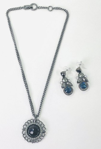 Catena maglia argento canna di fucile firmata Givenchy con pietra nera strass + orecchini