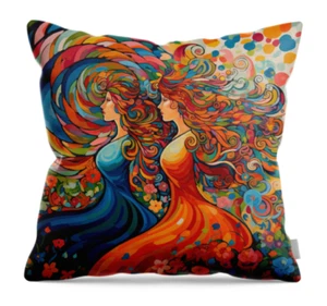 Throw Pillow Printed with Colorful Artwork: Women in Spring - Picture 1 of 12