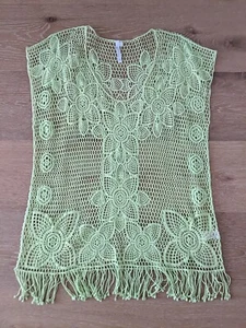 SEAFOLLY Neon Lime Floral Cotton Crochet Beach Cover Up One Size - Picture 1 of 4