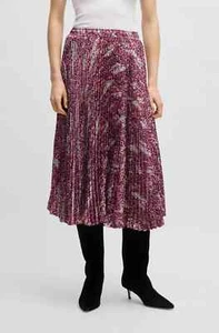 BOSS Midi-length Skirt in Printed Plissé Satin- Size S ,Pink - New with Tag - Picture 1 of 5