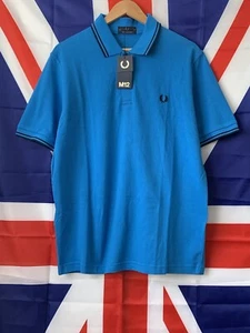 "Camisa polo Fred Perry M12 doble punta azul 44"" hecha en Inglaterra PVP £80" - Imagen 1 de 3