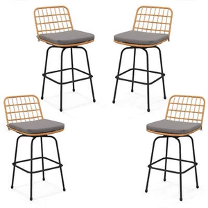 Patio 360° Swivel Bar Stools Set of 4 w/Backrests & Footrests Soft Seat Cushions - Picture 1 of 9