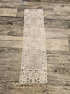 Antique Handmade Embellishment Vintage French crochet lace textile table runner - Picture 1 of 10