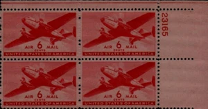Plate Block of 4 Scott C25 6c Transport - Carmine MNH stock photo - Picture 1 of 1