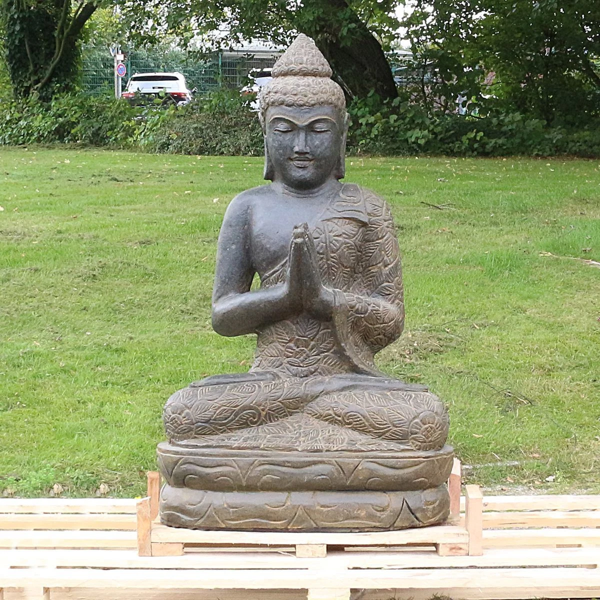 Buddha Steinfgur Aus Steinguss, Handbemalt, 25 Cm Hoch, Frostfest | Gartenfigur Deko Innen & Außen