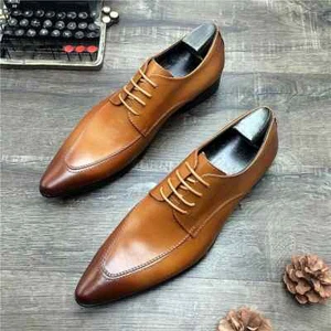 Men Business Dress Shoes Pointed Toe Genuine Leather Lace Up Flats Male Footwear - Picture 1 of 13