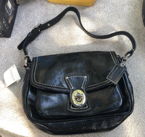NWT Coach Black Patent Flap Penny Top Handle Pouch F14283 - Picture 1 of 7