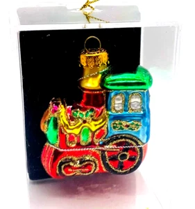 Colorido vidrio pintado a mano adorno tren de Navidad en caja de acrílico - Imagen 1 de 9