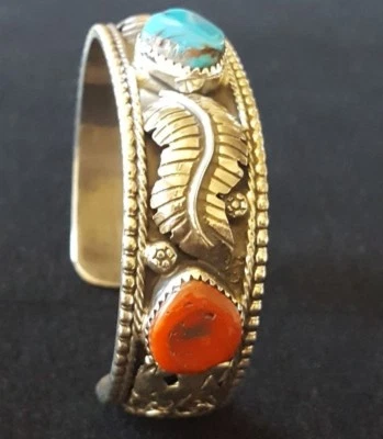 Handmade Sterling Silver and Bisbee Turquoise Cuff Bracelet - Image 1 of 4