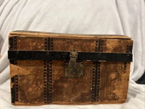 Antique Wooden Doll Trunk Dome Top Chest - Picture 1 of 7