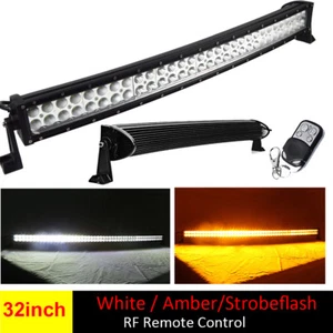 32"INCH Amber/White/Strobeflash Remote LED Light Bar Curved Offroad Driving Fog - Picture 1 of 11