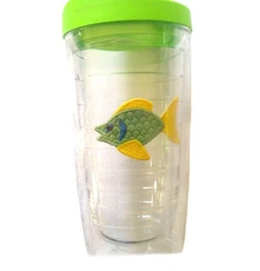 TERVIS TUMBLER Embroidered Patch Fish Cold Insulated Kids 14oz Lime Green Lid - Picture 1 of 6