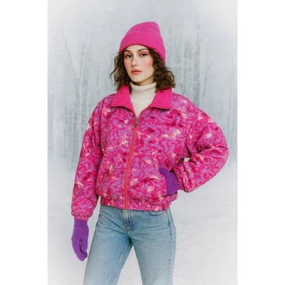 Vintage Años 90 Hansen Rosa Sea Life Floral Bomber Chaqueta Talla Grande Mujer Noruega Foto 1 de 4