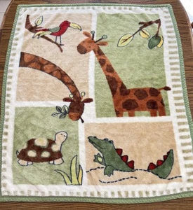 Kids Line Fleece Baby Blanket Zanzibar Alligator Giraffe Turtle Bird Green Brown - Picture 1 of 6