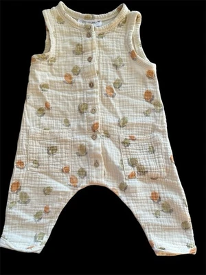 Zara Baby EUC слоновой кости свежие фрукты 100% хлопок кнопка спереди комбинезон-0-3Mos - Изображение 1 из 4