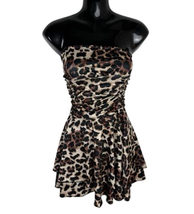 Leopard Print Mini Dress Strapless Ruffle Women’s UK Size XS - Picture 1 of 7