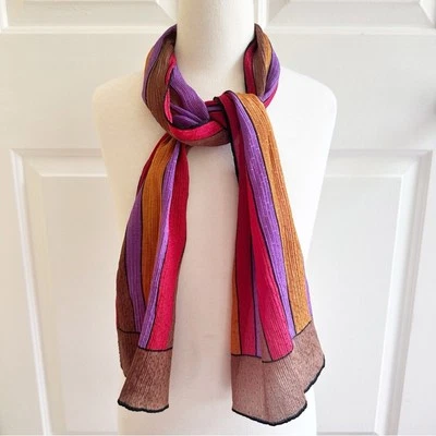 Bufanda larga ajustada multicolor a rayas de seda eco vintage arte retro para usar Foto 1 de 4