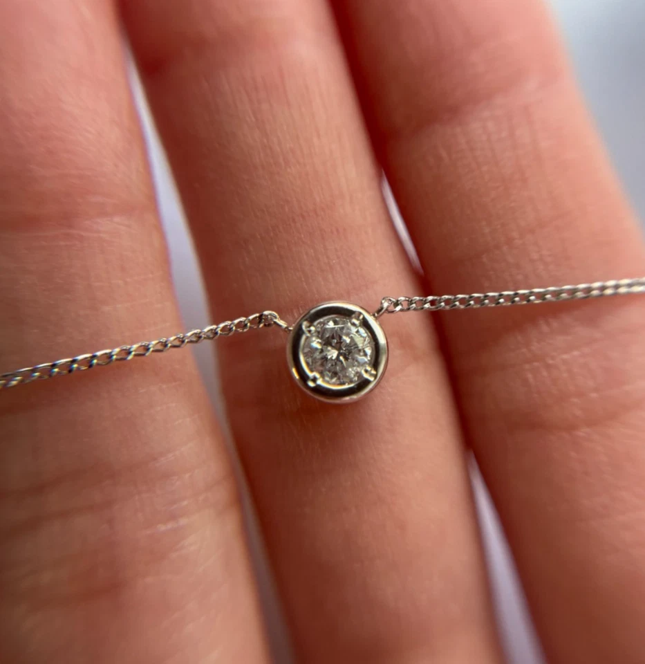 Conjunto de bisel natural de 0,35 quilates collar colgante solitario de diamantes cadena de bordillo de 16,5" Pt Foto 1 de 4