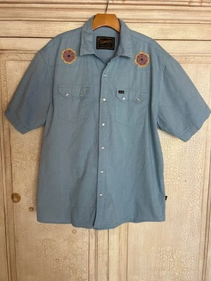 Howler Brothers Mens Shirt L Chambray Crosscut Deluxe Pearl Snap Embroidered - Image 1 of 4