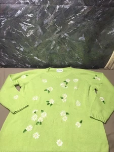 Quaker Factory Line grüner Strickpullover Oberteil große Stickerei Perlen Gänseblümchen #c12 - Bild 1 von 7