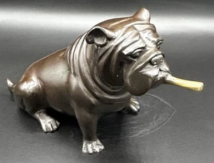 VINTAGE Bronze Bulldog Sculpture with Brass Cigar 6" EXCEPTIONAL! - Picture 1 of 9