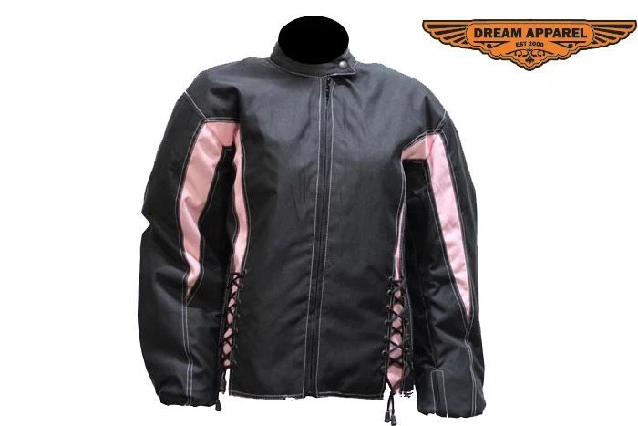 Durable Textile Black Women Classic Fit Motorcycle Biker Front Laces Jacket - Image 1 of 4