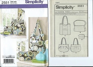 S 2551 sewing pattern Designer Style HANDBAG PURSE Tote BAG Craft sew Chic UNCUT - Picture 1 of 1