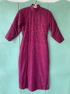 Vintage 1940s 1950s Hot Pink Silk Brocade Qipao Cheongsam Warm Padded Lining S - Picture 1 of 8