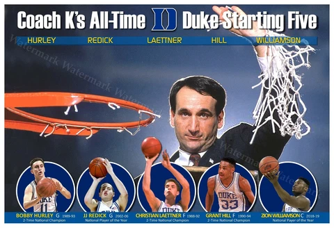 COACH K’S DUKE ALL-TIME STARTING FIVE 19”x13” COMMEMORATIVE POSTER Cover