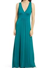 Loveappella V Neck Jersey Solid Maxi Dress in Jade, Size-Plus S,  Orig $98