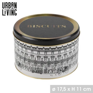Biscuit Tin 11cm Crackers Cookies Airtight Storage Monochrome Street Canister - Picture 1 of 1