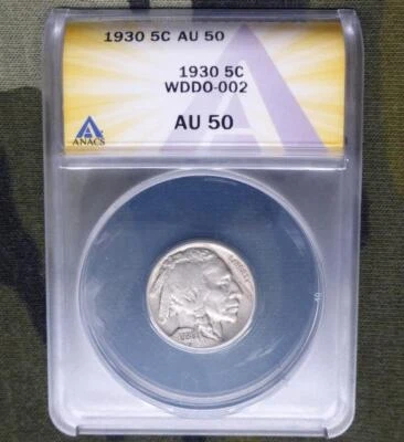 1930 ANACS AU 50 WDDO-002 Indian Head / Buffalo Nickel, Tough Variety 5C Coin - Image 1 of 4