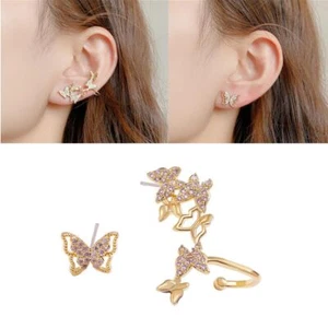 Full Drill Accessories Jewelry Asymmetrical Ear Bone Clip Butterfly Earrings - Picture 1 of 11