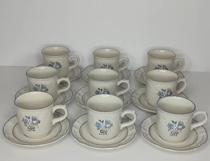 Cordella Collection Stoneware Bluet Mugs and Saucers Set of 9 - Picture 1 of 11
