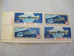 Vintage US POSTAGE 10 cent stamps PLATE BLOCK APOLLO SOYUZ Space 1975 New MNH - Picture 1 of 1