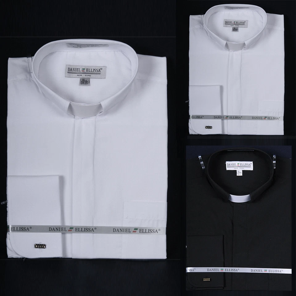Camisa Hombre Blanco y Negro Predicador Pastor Plan Botón DS3007R Foto 1 de 1