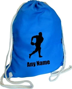 Rugby Print Personalised BLUE COTTON Kids Childs School Sports Gym PE Bag - Picture 1 of 12