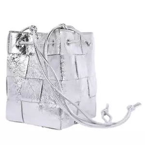 Bottega Cassette Strapped Mini Bucket Bag Silver - Picture 1 of 12