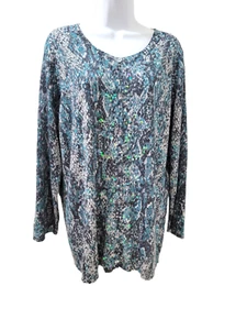 Dana Buchman Button Up Cardigan Knit Sweater Sequin Sparkle Teal Black Womens XL - Picture 1 of 9