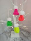 Handmade Mini Bobble Hat Christmas Tree Decorations. Neon and Rainbow. Crochet. 