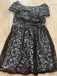 Three Pink Hearts Size 7 Girls Black/Light Blue Floral Lace Fit & Flare Dress