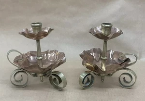 Pair Of Antique Arts And Crafts Movement Copper And Brass Candlesticks C1900 - Picture 1 of 10