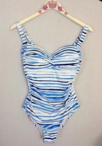Nuevo sin etiquetas Traje de baño de una pieza Niptuck Joanne Twist Front azul blanco a rayas ajuste múltiple 8 - Imagen 1 de 5