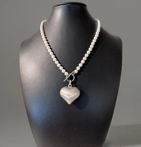 STUNNING Freshwater Pearl Heart Charm Necklace - Picture 1 of 7