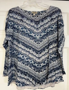 One World Gr. L Langarm Strass blau und grau Karriere Reise Party - Bild 1 von 2