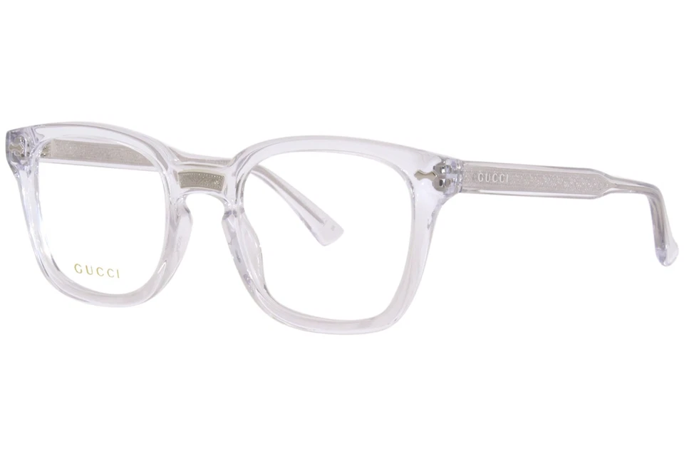 Gucci GG0184O 012 Eyeglasses Frame Crystal/Silver Square Shape Full Rim 50-mm
